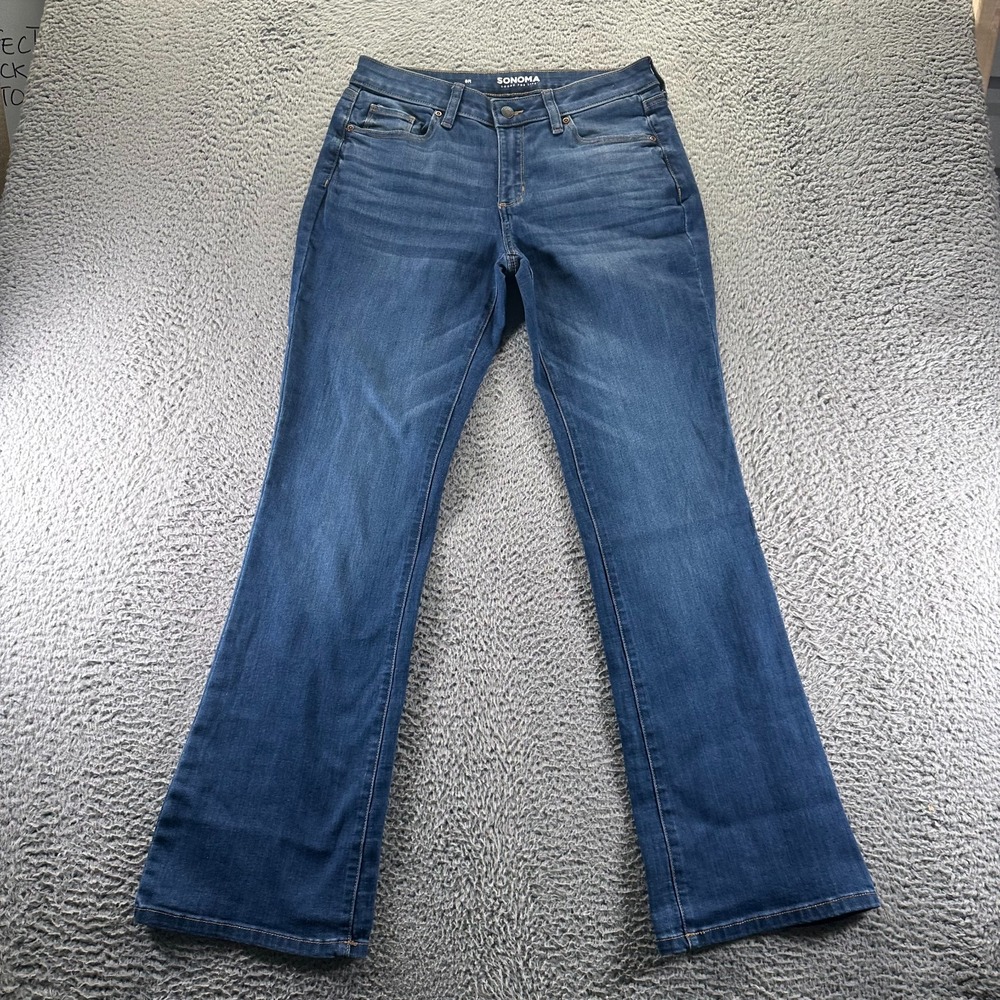 Sonoma Goods For Life Jeans Womens 8 Blue Cotton Denim Bootcut Leg Stretch Faded